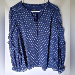 Talbots Womens Long Sleeve Blouse Size L Color Navy Blue Floral Print